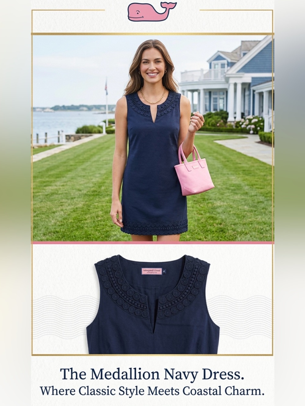 Cute Vineyard Vines Navy Sleeveless Dress with Decorative Neck & Hem ~Size 12